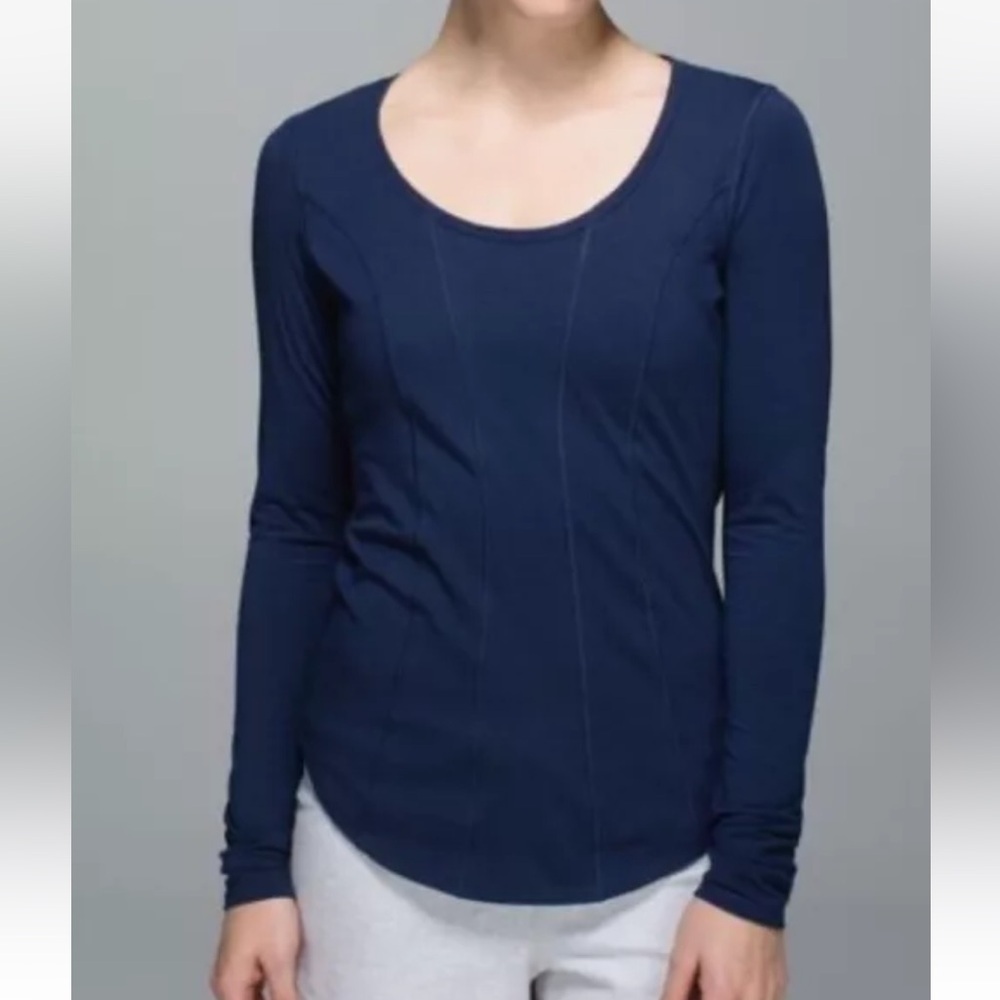 LULULEMON Sz S/4 Running Yoga BETWEEN THE LINES Blue Long Sleeve Shirt *G18